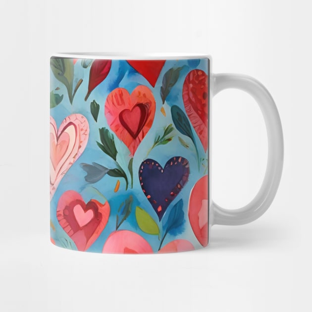 Colorful Watercolor Red And Pink Hearts Pattern by ZAZIZU